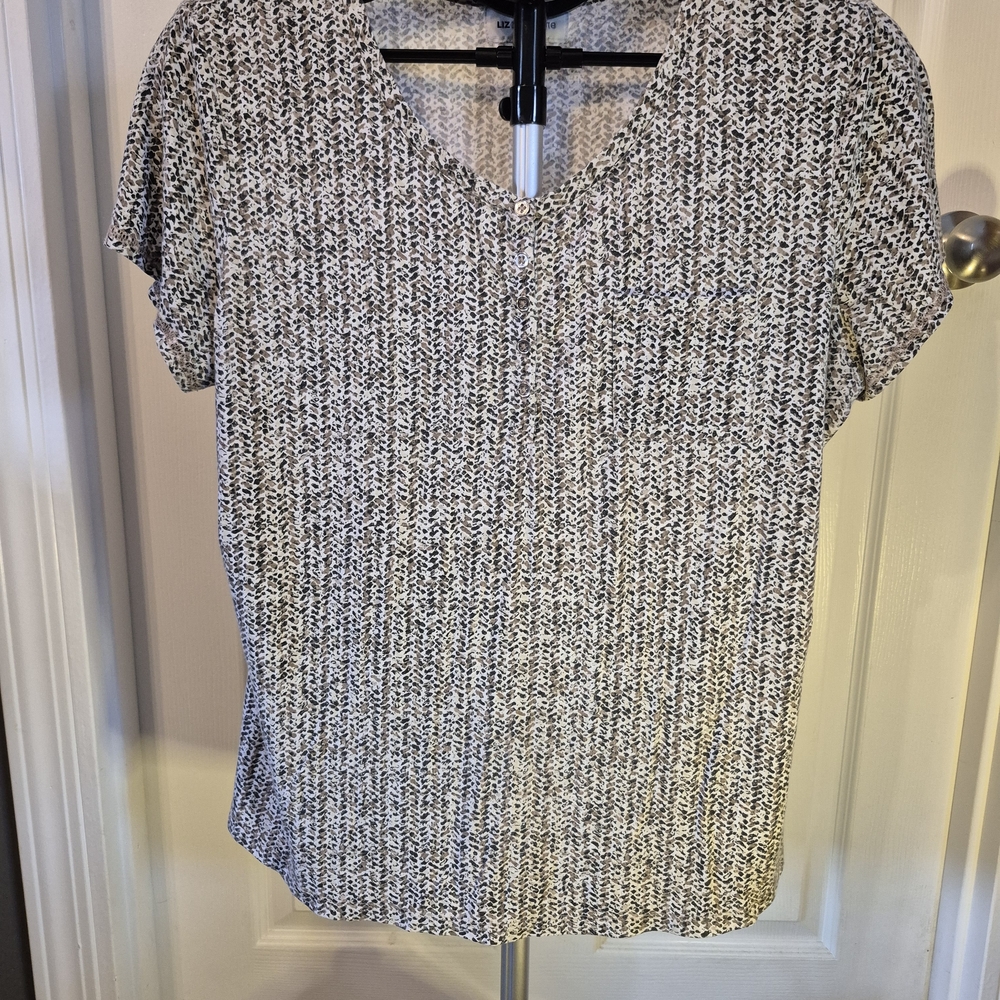 Stylish Liz Claiborne Multi-Colored Quarter Button Blouse - Size Large!